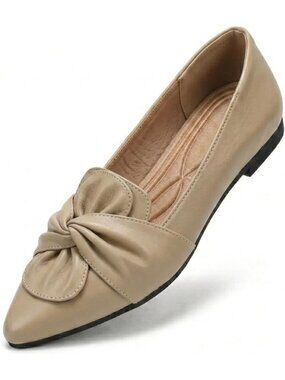 Women's Nude Pointed Toe Ballet Flats Mesh Pu Leather Pull On Dressy Shoes